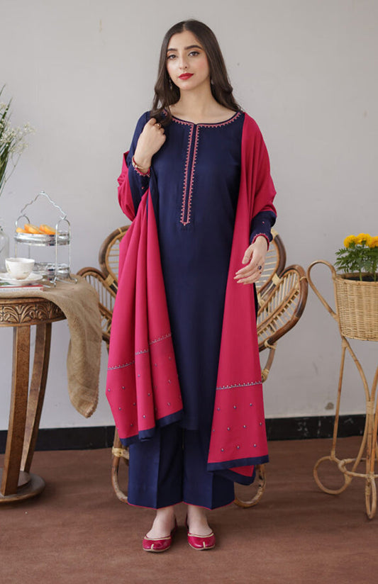 AISLING - 3PC DHANAK EMBROIDERED SHIRT WITH DHANAK EMBROIDERED SHAWL -BIC-3181
