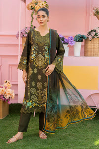MIRAKHI - 3PC LAWN EMBROIDERED SHIRT WITH CHIFFON PRINTED DUPATTA AND TROUSER -BIC-3807