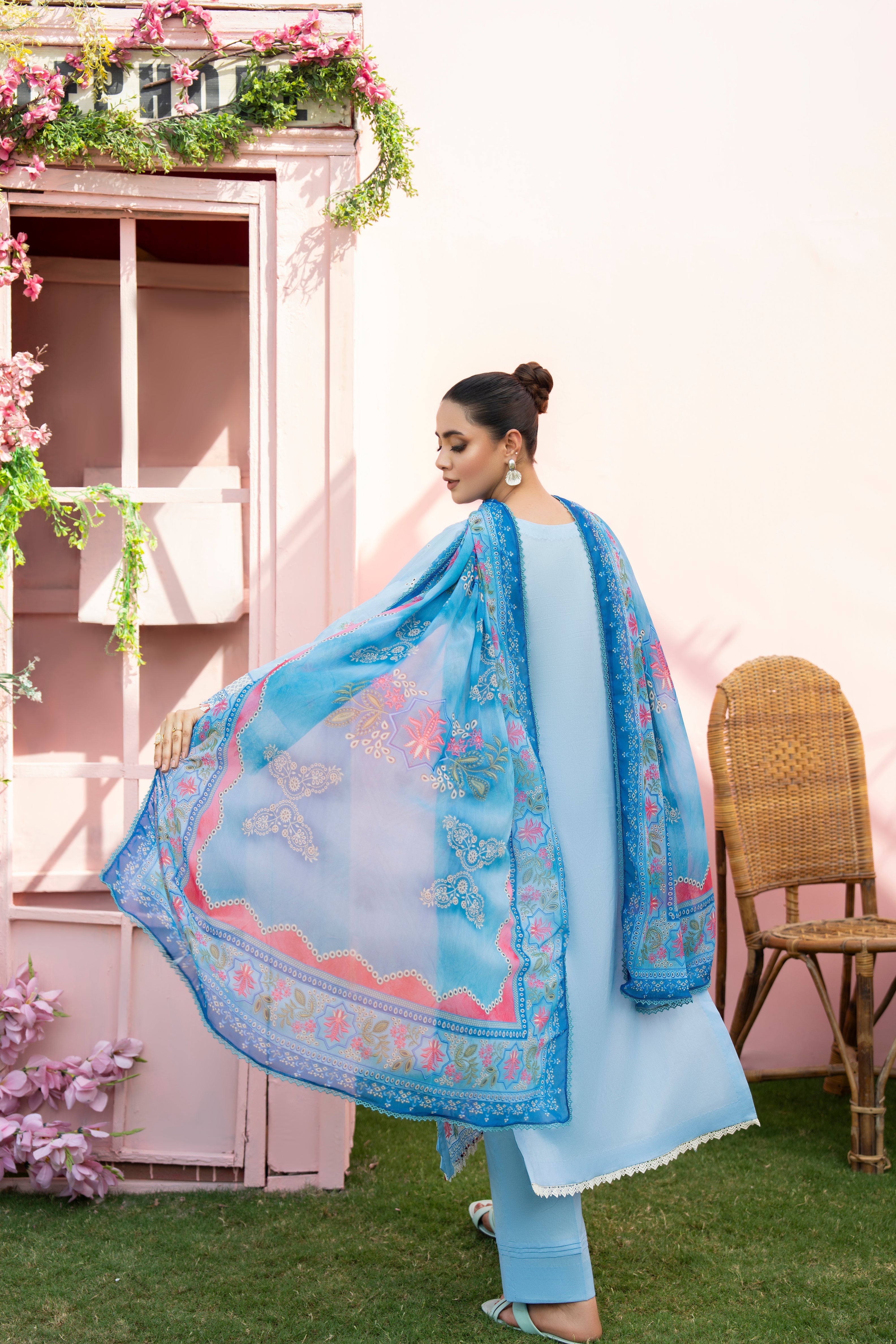 MIRAKHI-3PC LAWN EMBROIDERED SHIRT WITH CHIFFON PRINTED DUPATTA AND TROUSER-BIC-3806