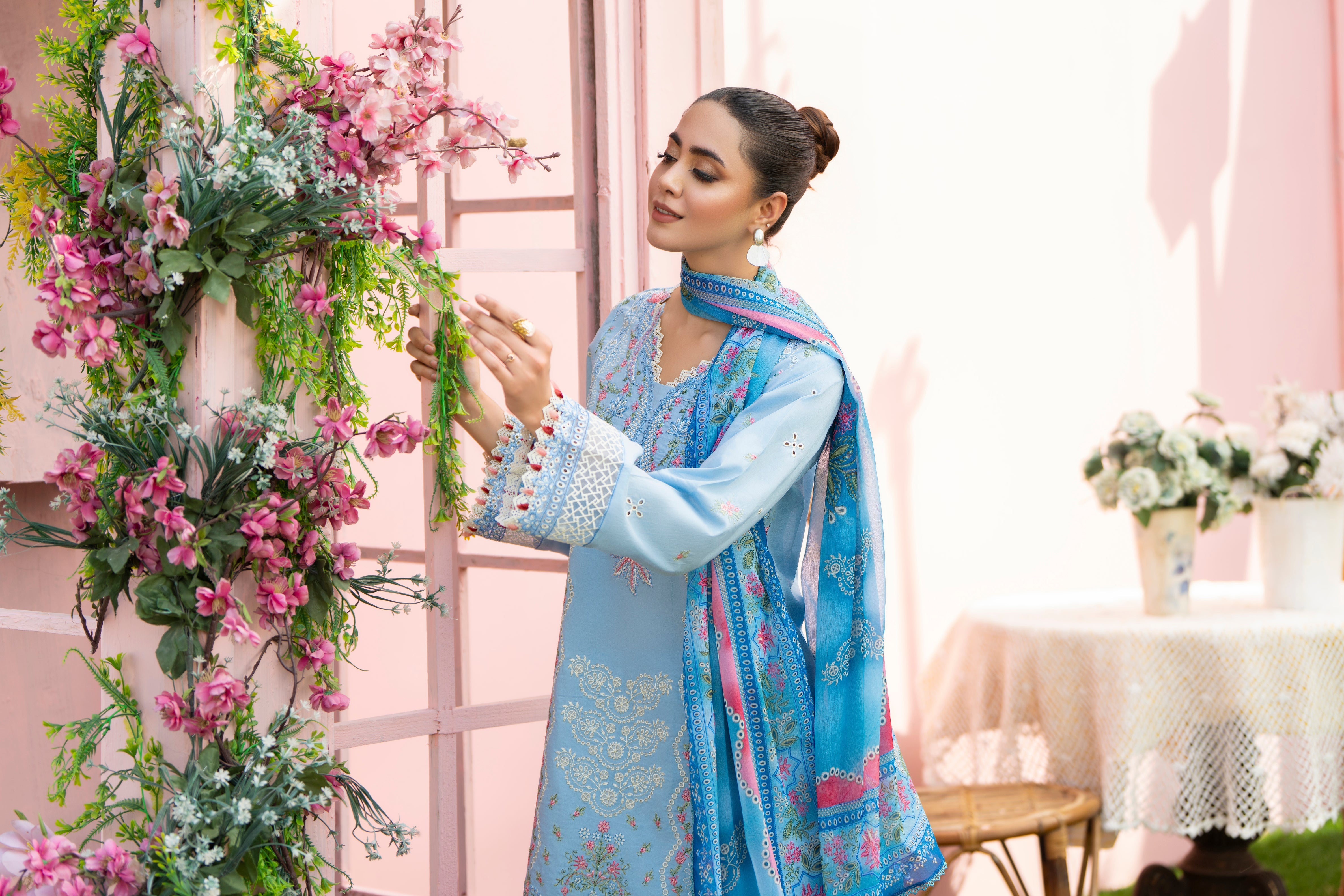 MIRAKHI-3PC LAWN EMBROIDERED SHIRT WITH CHIFFON PRINTED DUPATTA AND TROUSER-BIC-3806