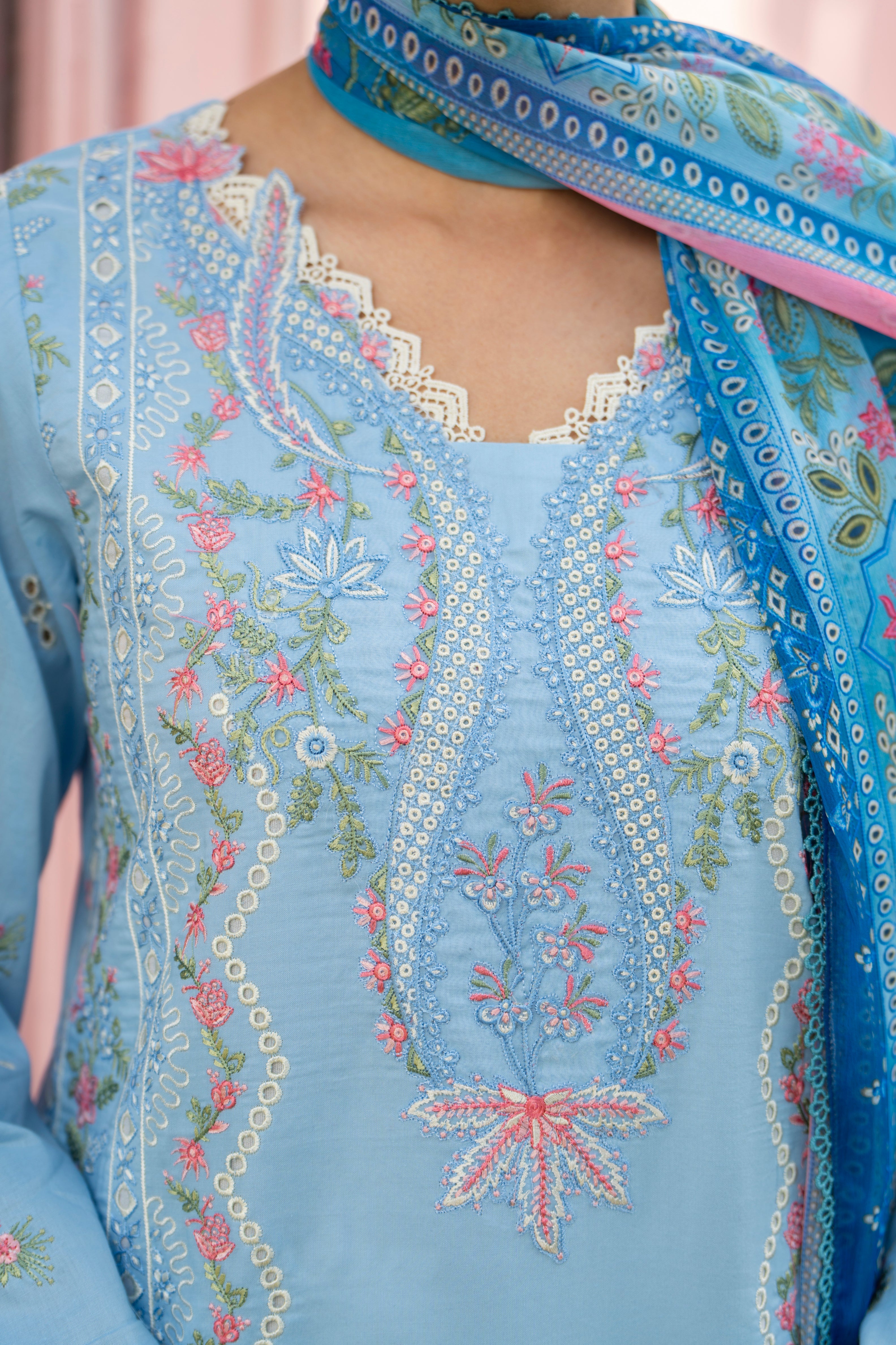 MIRAKHI-3PC LAWN EMBROIDERED SHIRT WITH CHIFFON PRINTED DUPATTA AND TROUSER-BIC-3806