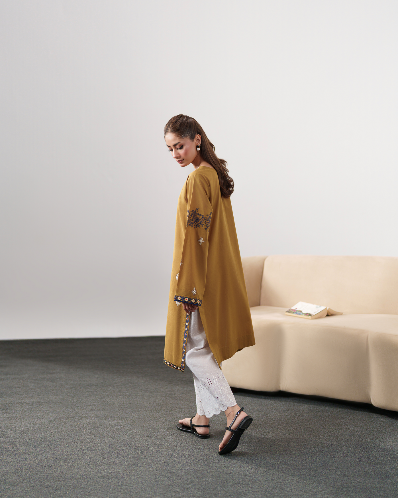 IZEL-3PC DHANAK EMBROIDERED SHIRT WITH DHANAK SHAWL AND EMB TROUSER-BIC-4335
