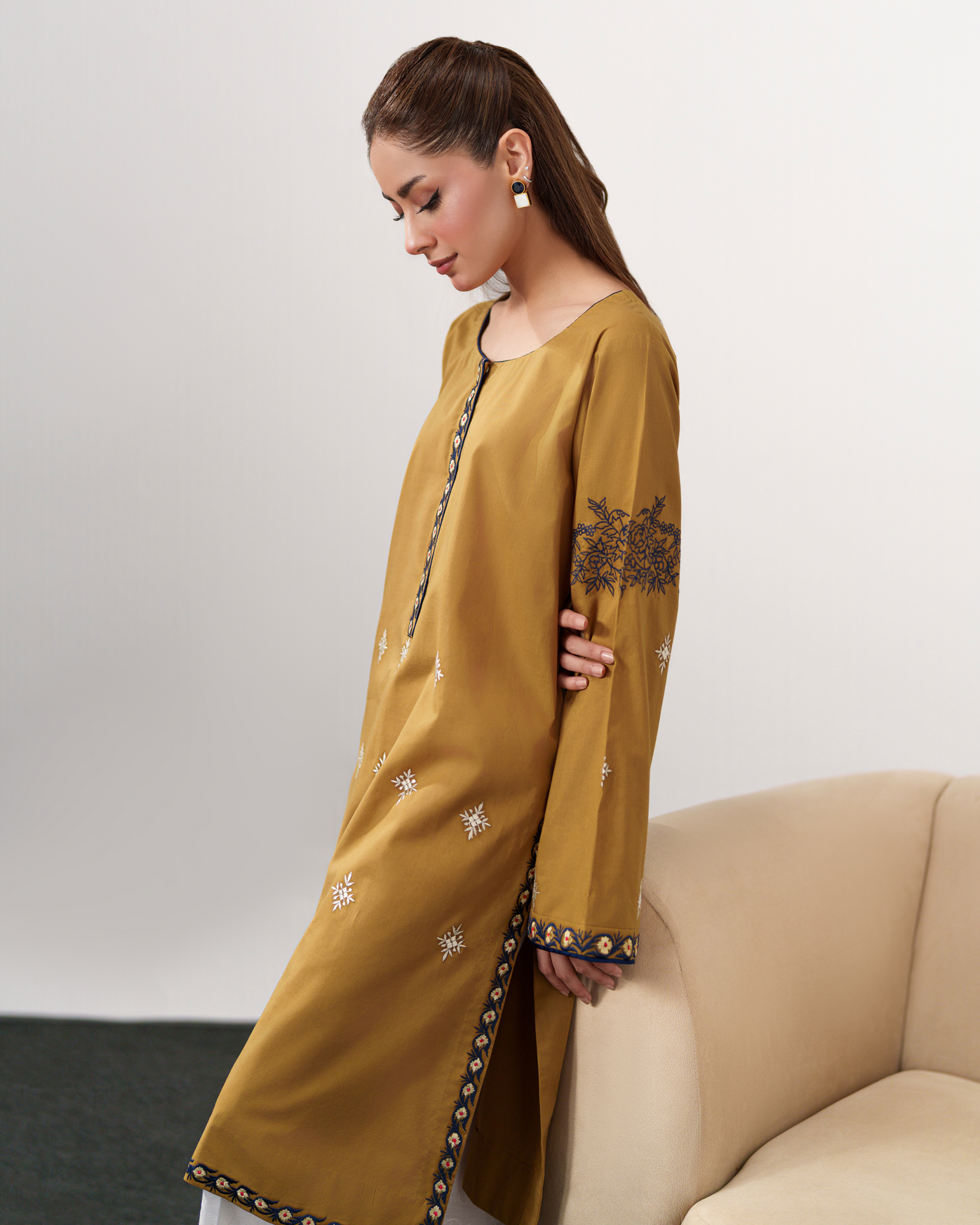 IZEL-3PC DHANAK EMBROIDERED SHIRT WITH DHANAK SHAWL AND EMB TROUSER-BIC-4335