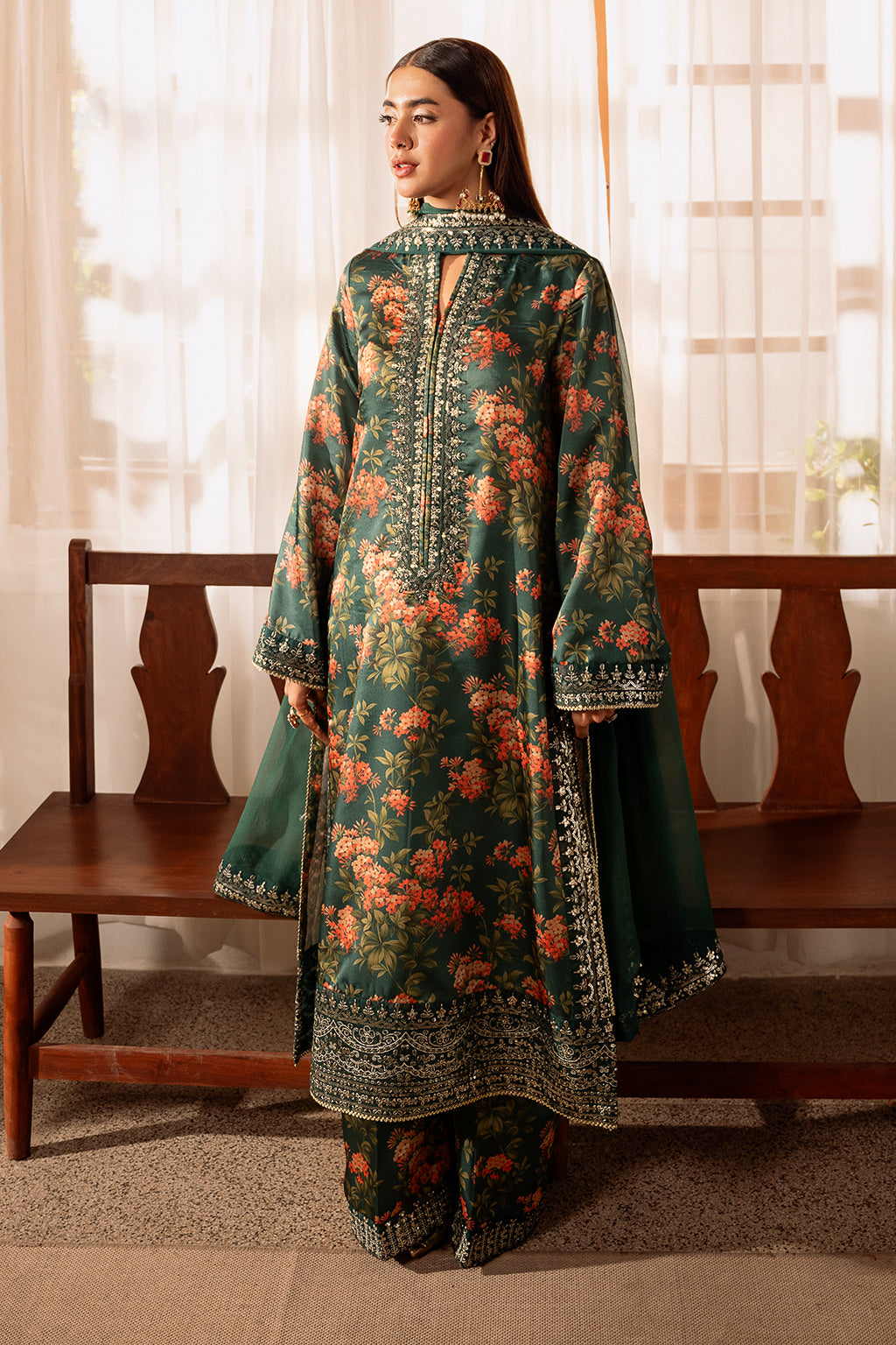 ZAINAB CHOTANI-3PC SHAMOZE SILK PRINTED EMBROIDERED SHIRT WITH SOFT SILK PRINTED EMB DUPATTA & EMB TROUSER BIC-