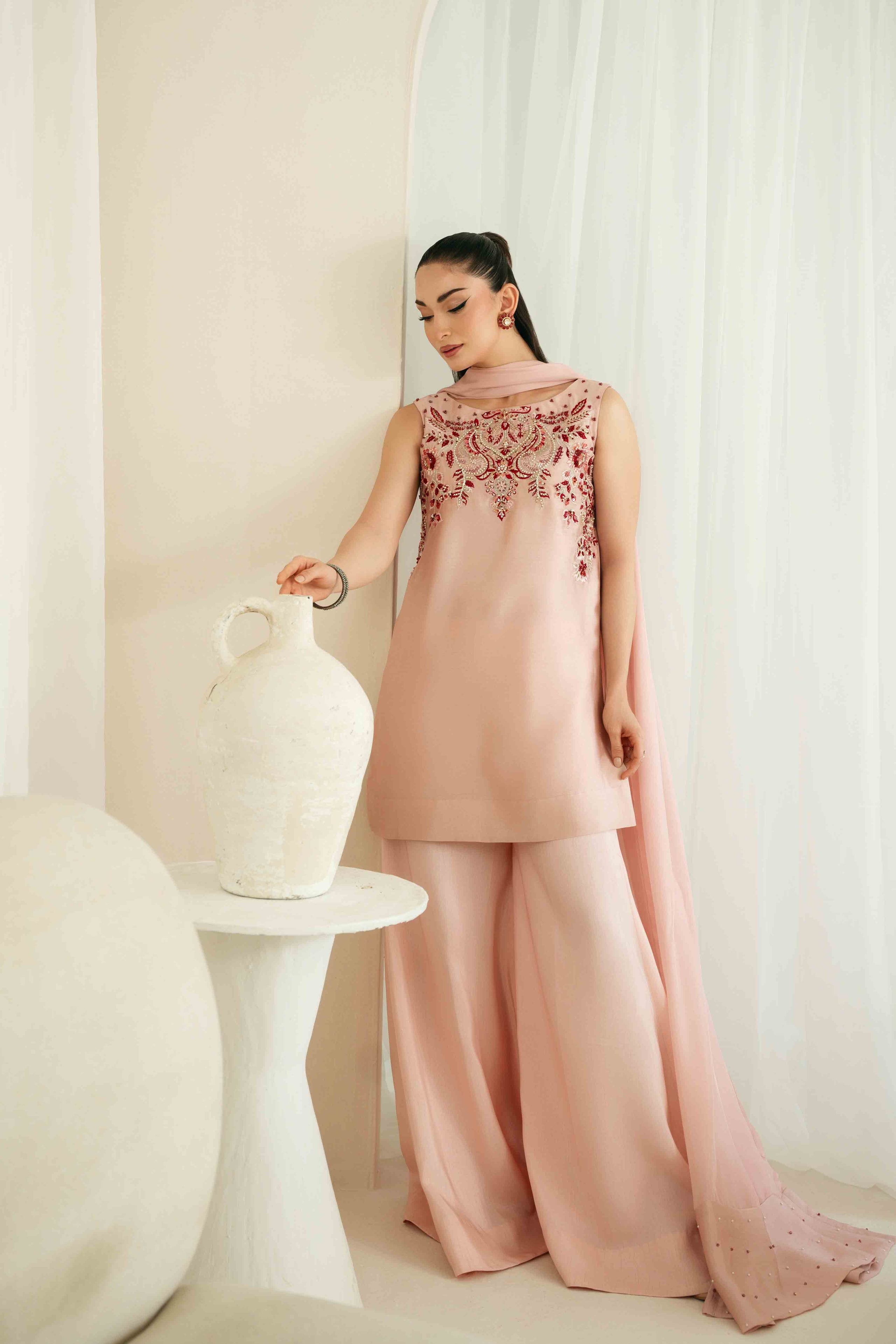 KAIDA-3PC-RAW SILK HAND EMBELLISHED SHIRT EMBROIDRED SOFT SILKDUPATTA AND RAW SILK EMBROIDERED TROUSER-5165