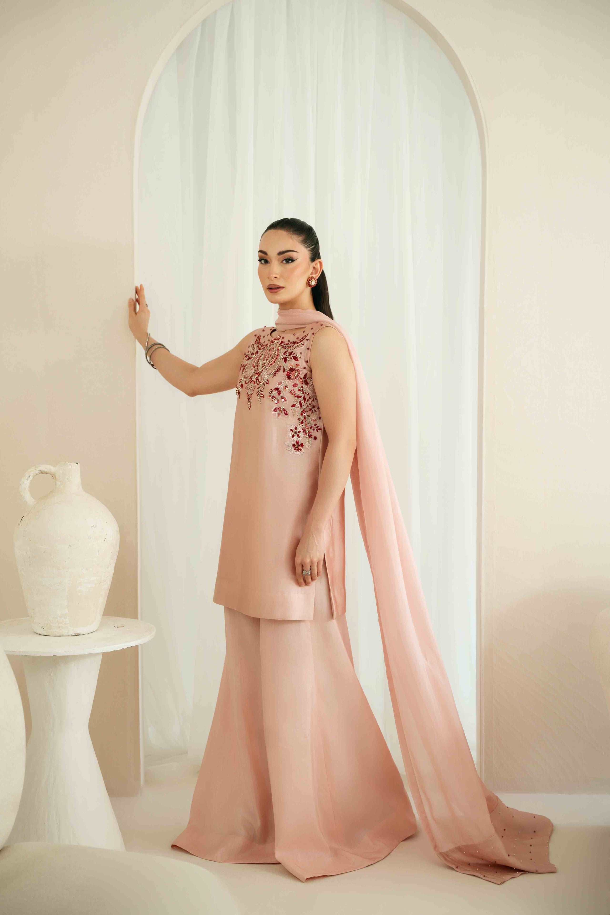 KAIDA-3PC-RAW SILK HAND EMBELLISHED SHIRT EMBROIDRED SOFT SILKDUPATTA AND RAW SILK EMBROIDERED TROUSER-5165