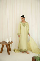 KAIDA-3PC-RAW SILK HAND EMBELLISHED SHIRT EMBROIDRED SOFT SILKDUPATTA AND RAW SILK EMBROIDERED TROUSER-5142