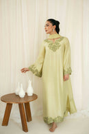 KAIDA-3PC-RAW SILK HAND EMBELLISHED SHIRT EMBROIDRED SOFT SILKDUPATTA AND RAW SILK EMBROIDERED TROUSER-5142