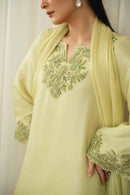 KAIDA-3PC-RAW SILK HAND EMBELLISHED SHIRT EMBROIDRED SOFT SILKDUPATTA AND RAW SILK EMBROIDERED TROUSER-5142