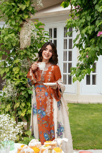 ANEELAS-3PC KARANDI EMBROIDERED SHIRT WITH KARANDI EMBROIDERED SHAWL AND TROUSER-BIC-5290