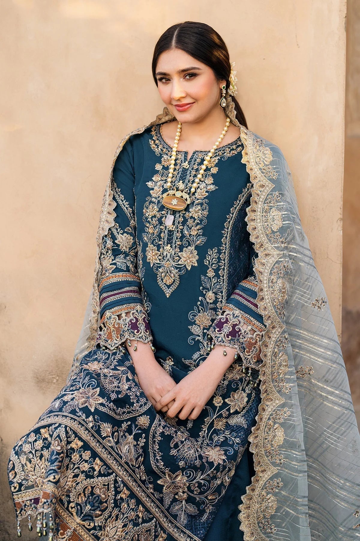 BATIK-3PC LAWN SEQUIN EMBROIDERED SHIRT WITH KHADDI NET EMBROIDERED DUPATTA AND EMB TROUSER-BIC-4672