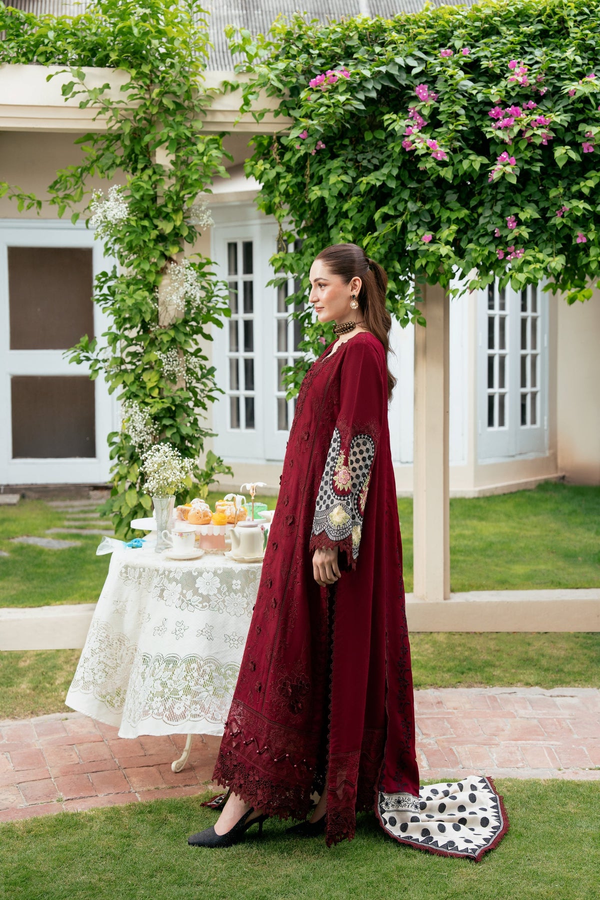 ANEELAS-3PC KARANDI EMBROIDERED SHIRT WITH KARANDI EMBROIDERED SHAWL AND TROUSER-BIC-5303