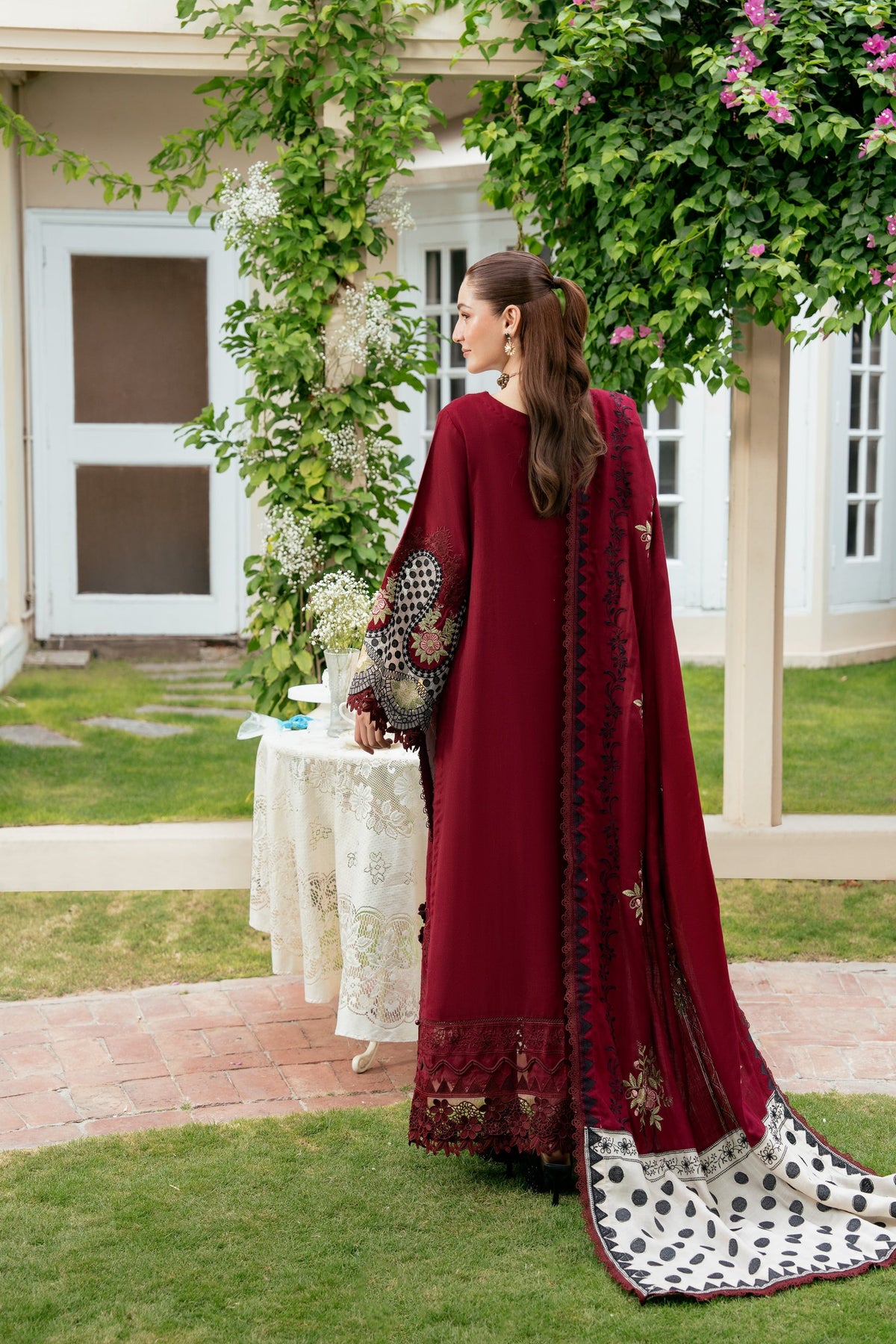 ANEELAS-3PC KARANDI EMBROIDERED SHIRT WITH KARANDI EMBROIDERED SHAWL AND TROUSER-BIC-5303