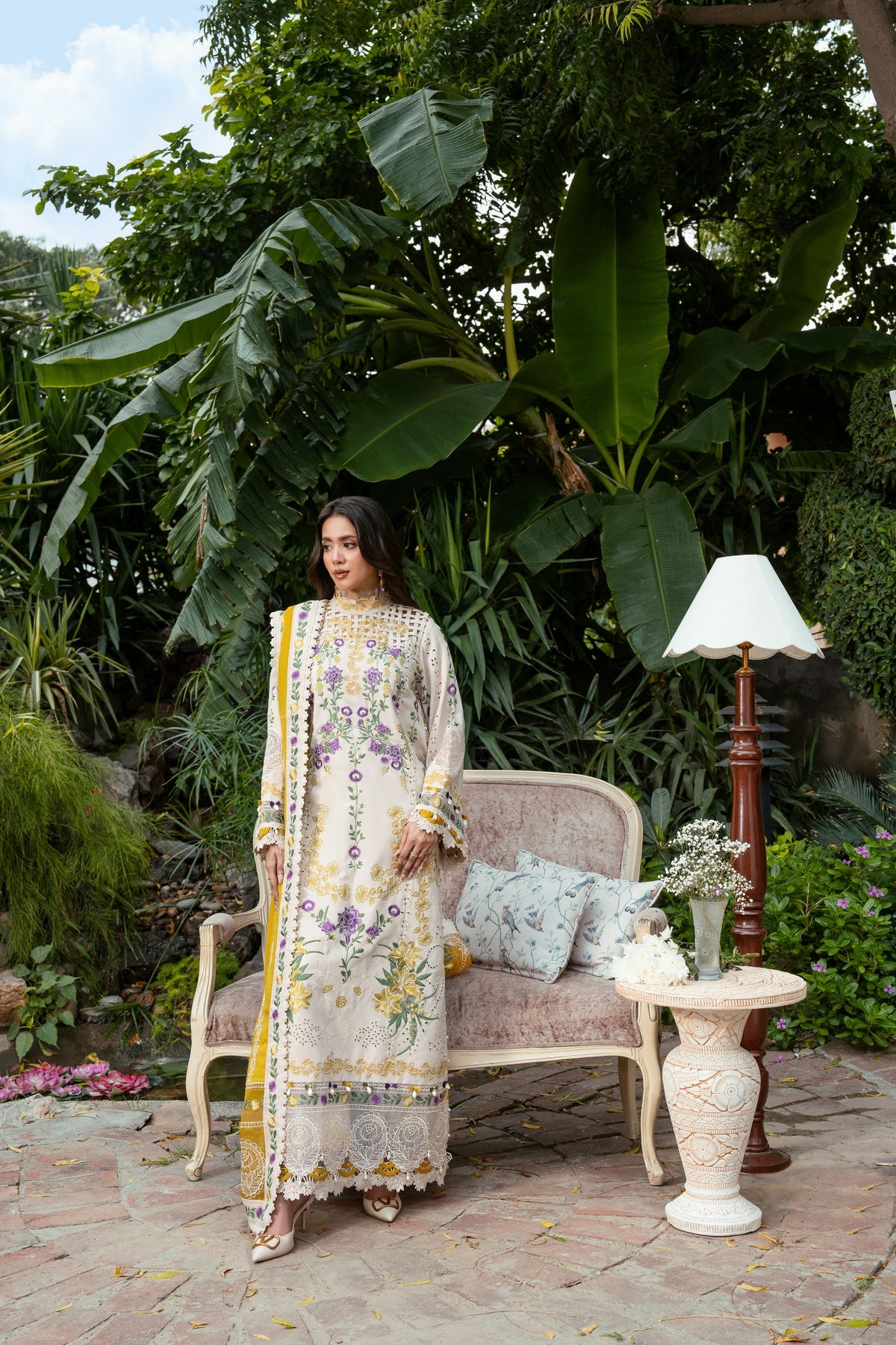 ANEELAS-3PC KARANDI EMBROIDERED SHIRT WITH KARANDI EMBROIDERED SHAWL AND KARANDI TROUSER-BIC-5293