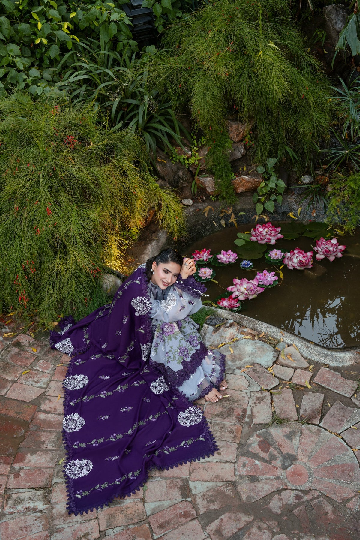 ANEELAS-3PC DHANAK EMBROIDERED SHIRT WITH DHANAK EMBROIDERED SHAWL AND TROUSER-BIC-5291