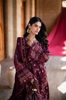 FLORENT-3PC DHANAK EMBROIDERED SHIRT WITH DHANAK EMBROIDERED SHAWL AND TROUSER-BIC-5046