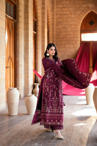 FLORENT-3PC DHANAK EMBROIDERED SHIRT WITH DHANAK EMBROIDERED SHAWL AND TROUSER-BIC-5046