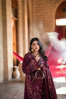 FLORENT-3PC DHANAK EMBROIDERED SHIRT WITH DHANAK EMBROIDERED SHAWL AND TROUSER-BIC-5046