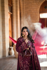 FLORENT-3PC DHANAK EMBROIDERED SHIRT WITH DHANAK EMBROIDERED SHAWL AND TROUSER-BIC-5046