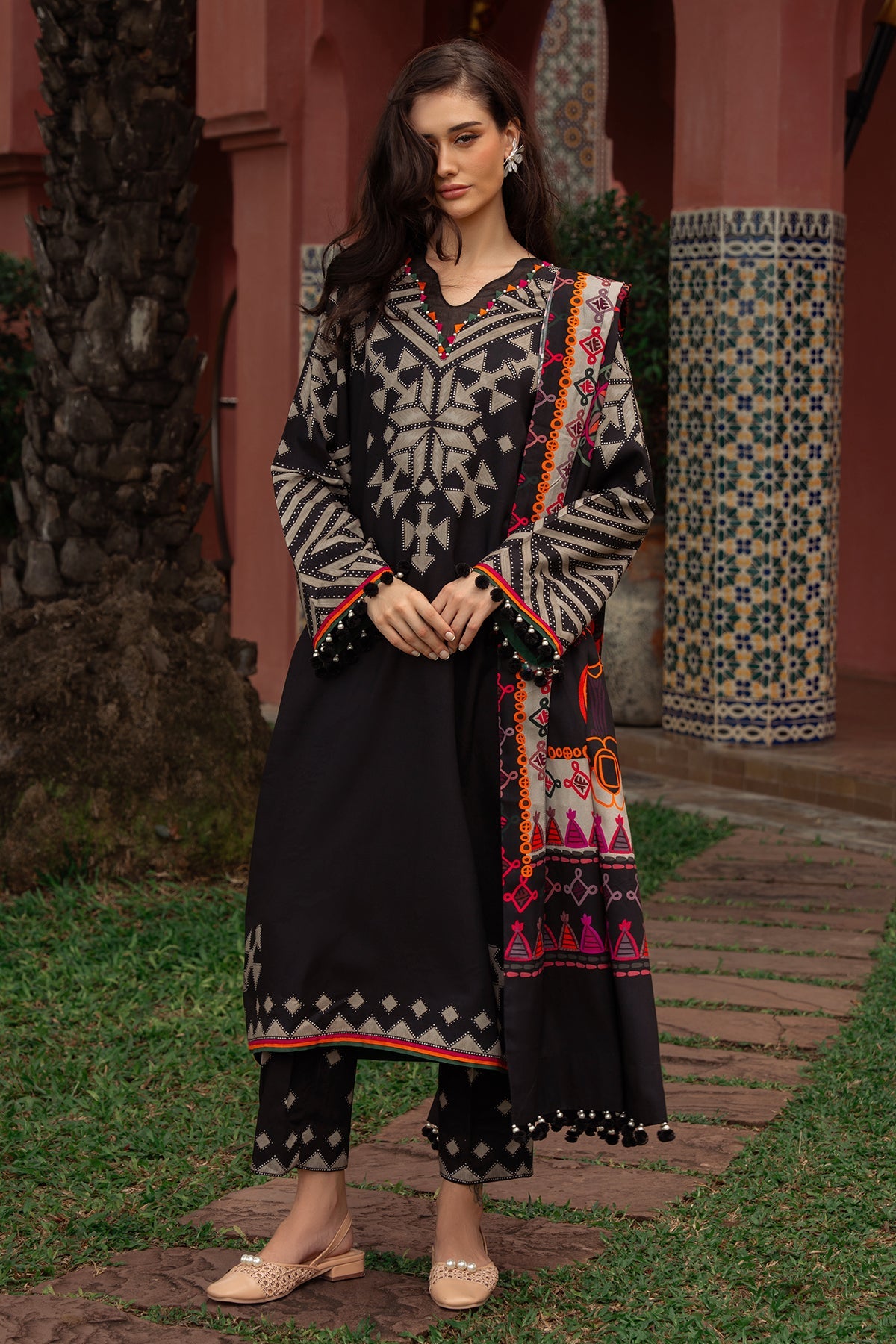 CHARIZMA-3PC KHADDAR PRINTED SHIRT WITH KHADDAR PRINTED DUPATTA AND PRINT TROUSER-BIC-
