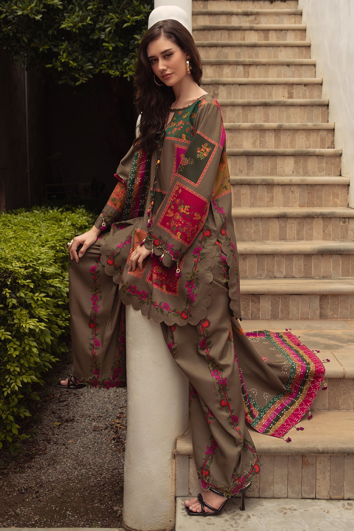 CHARIZMA-3PC LAWN DIGITAL PRINTED SHIRT WITH SILK PRINTED DUPATTA AND PRINTED TROUSER-BIC-061