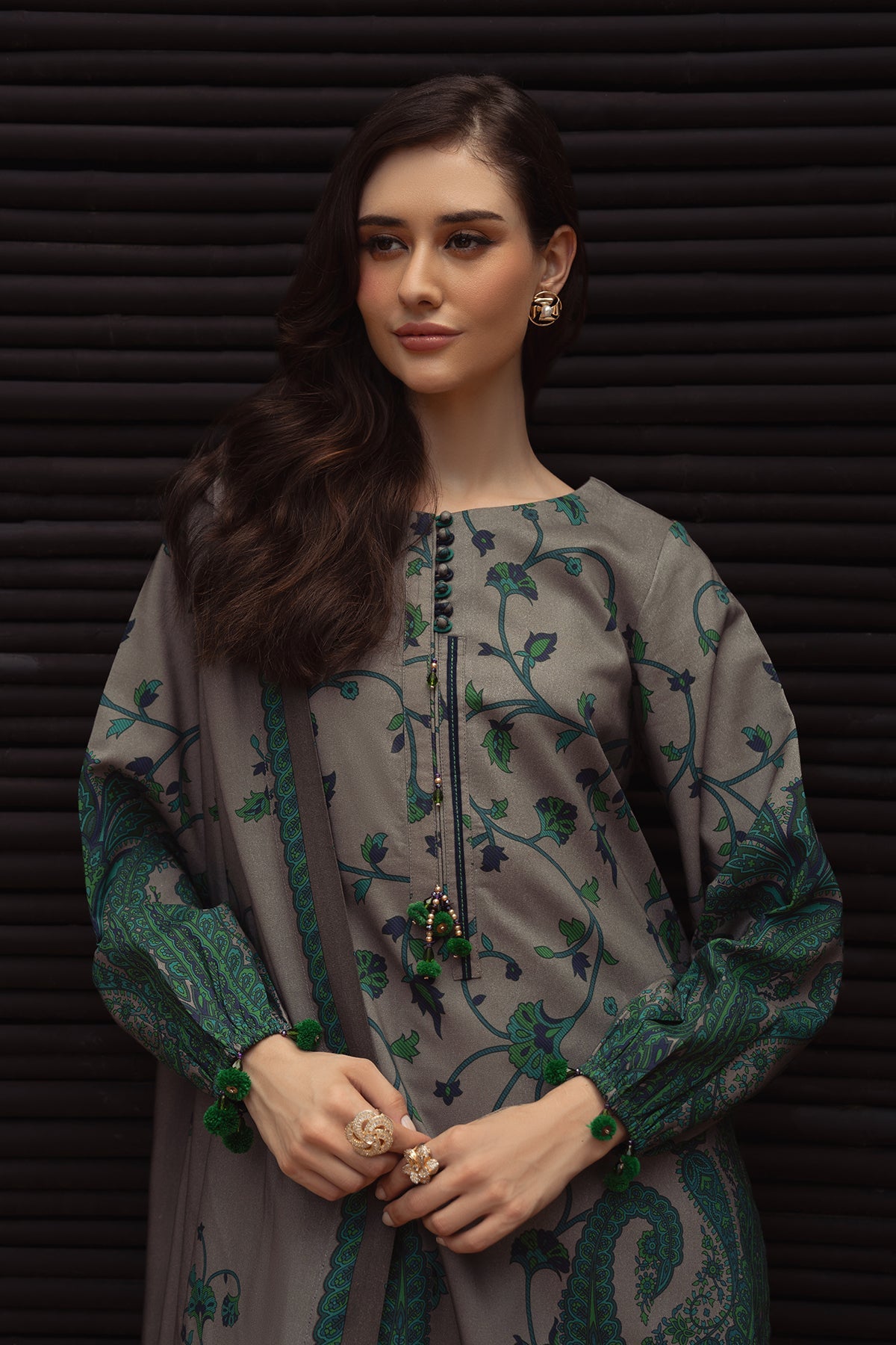 CHARIZMA-3PC KHADDAR PRINTED SHIRT WITH KHADDAR PRINTED DUPATTA AND PRINT TROUSER-BIC-