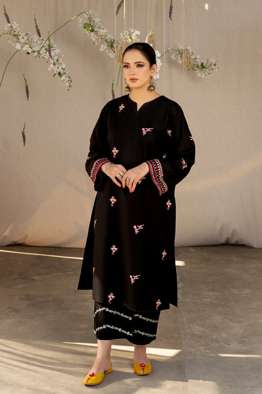 URGE- 2PC LAWN HEAVY EMBROIDERED SHIRT EMBROIDERED SLEEVES AND TROUSER -BIC-BLACK