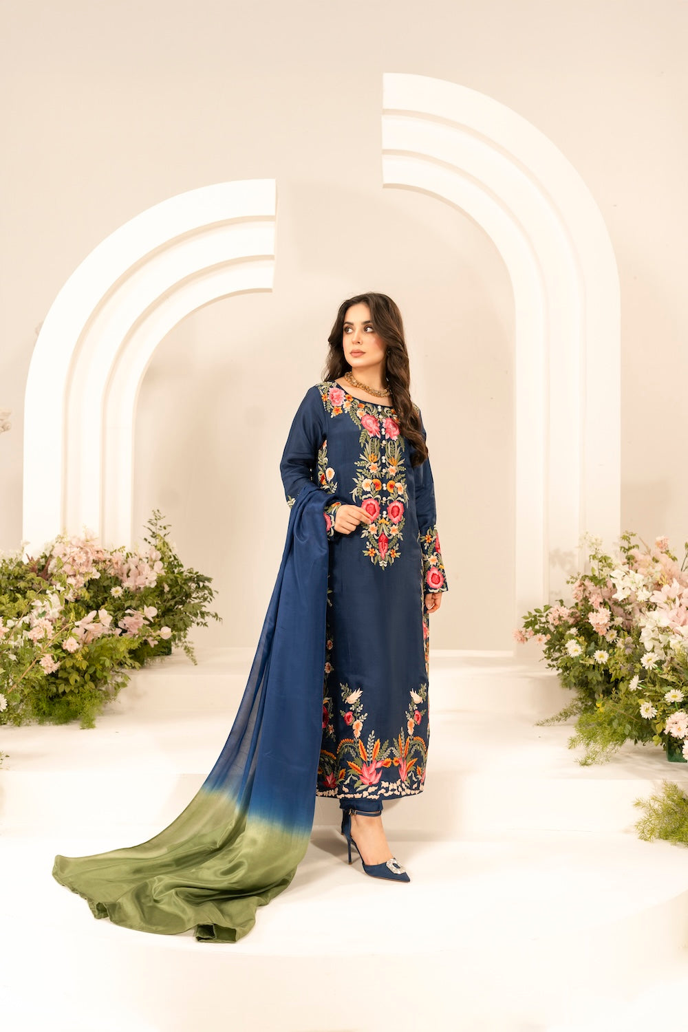 MIRANA-3PC LAWN EMBROIDERED SHIRT WITH CHIFFON TYE & DYE DUPATTA & TROUSER-BIC-3780