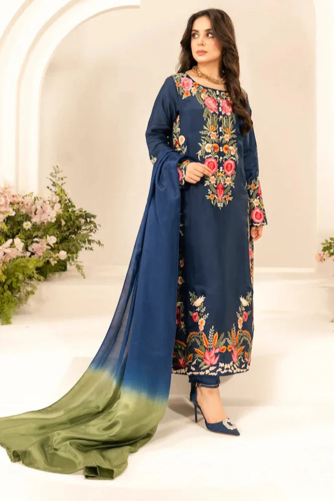 MIRANA-3PC LAWN EMBROIDERED SHIRT WITH CHIFFON TYE & DYE DUPATTA & TROUSER-BIC-3780