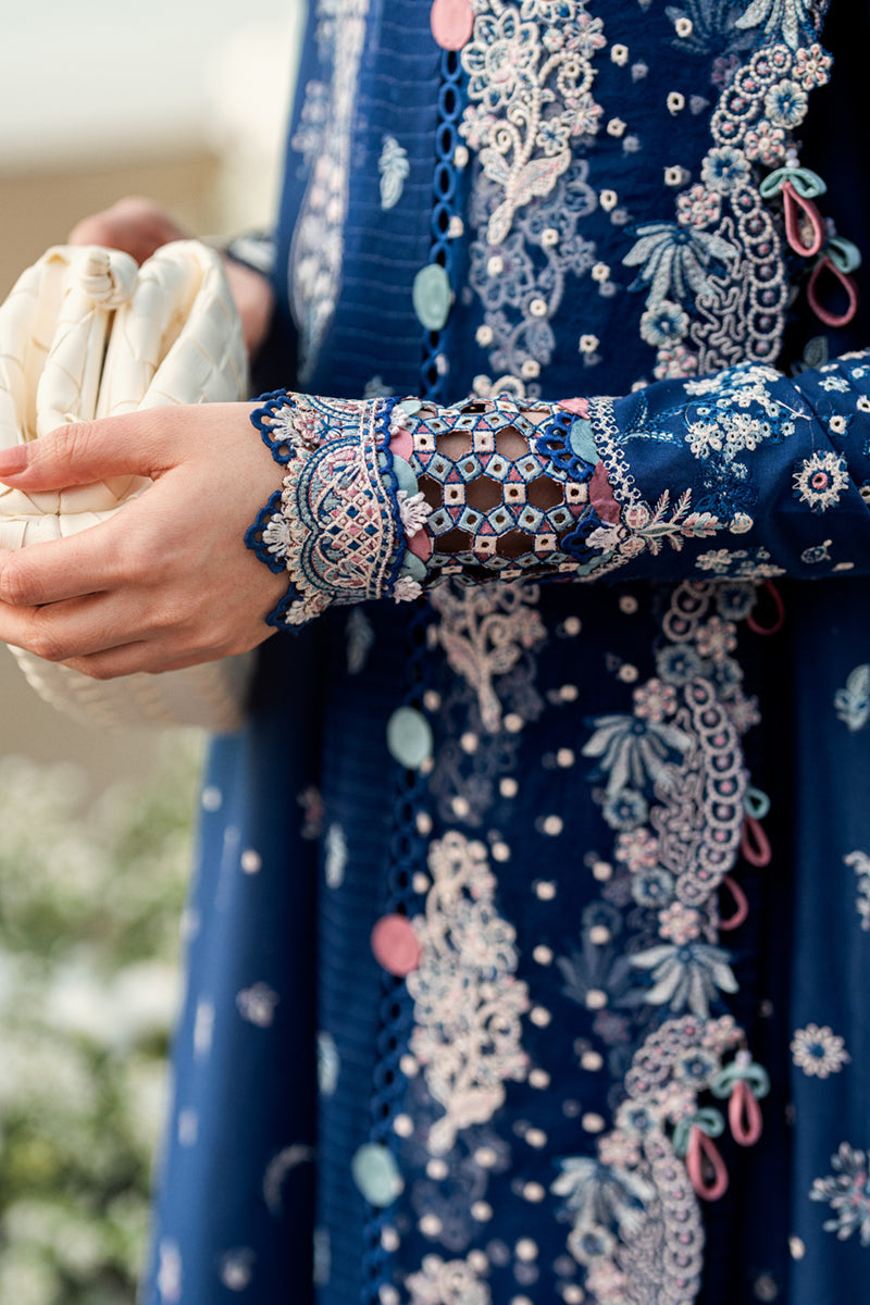 QALAMKAR-3PC DHANAK EMBROIDERED SHIRT WITH DHANAK EMBROIDERED SHAWL & TROUSER-BIC-5127