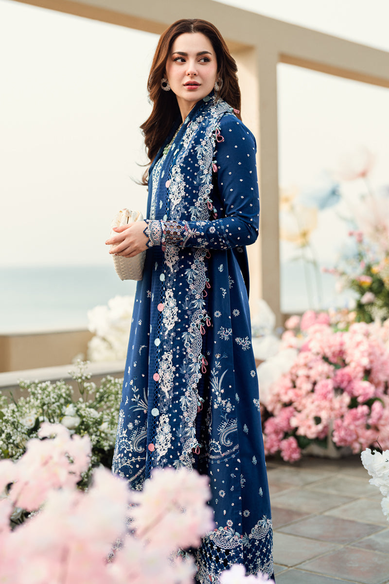 QALAMKAR-3PC DHANAK EMBROIDERED SHIRT WITH DHANAK EMBROIDERED SHAWL & TROUSER-BIC-5127
