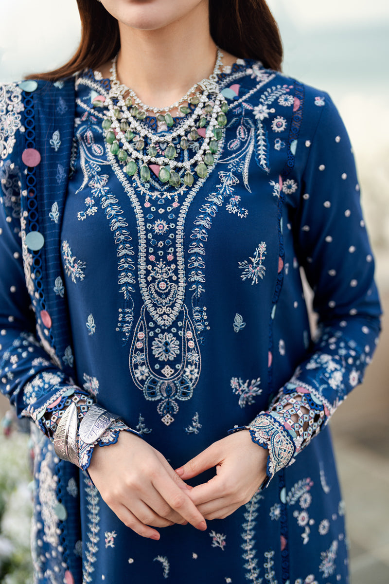QALAMKAR-3PC DHANAK EMBROIDERED SHIRT WITH DHANAK EMBROIDERED SHAWL & TROUSER-BIC-5127