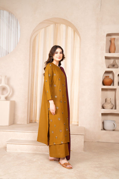 LAZULI- 3PC DHANAK EMBROIDERED SHIRT DHANAK EMBROIDERED DUPATTA AND TROUSER-BIC-3307