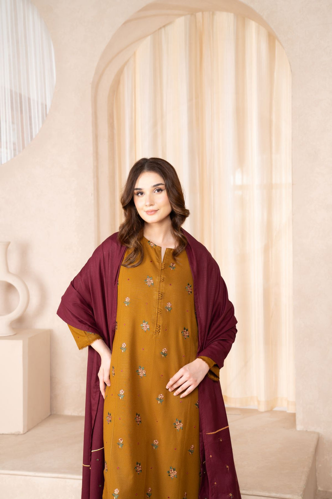 LAZULI- 3PC DHANAK EMBROIDERED SHIRT DHANAK EMBROIDERED DUPATTA AND TROUSER-BIC-3307