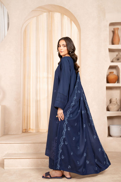 SAPPHIRE - 3PC Dhanak Embroidered Shirt With Dhanak Embroidered  Shawl & Trouser-BIC-3326