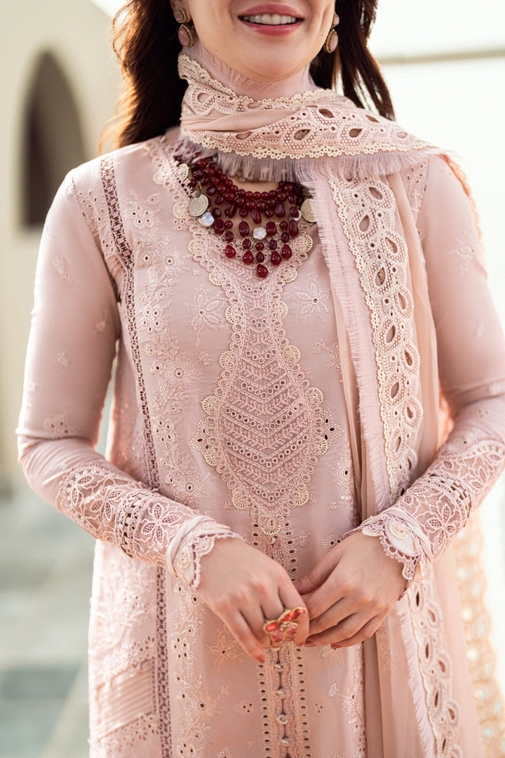 QALAMQAR-3PC LAWN CHIKAANKARI EMBROIDERED SHIRT WITH KHAADI NET EMBROIDERED DUPATTA AND TROUSER -BIC-4727