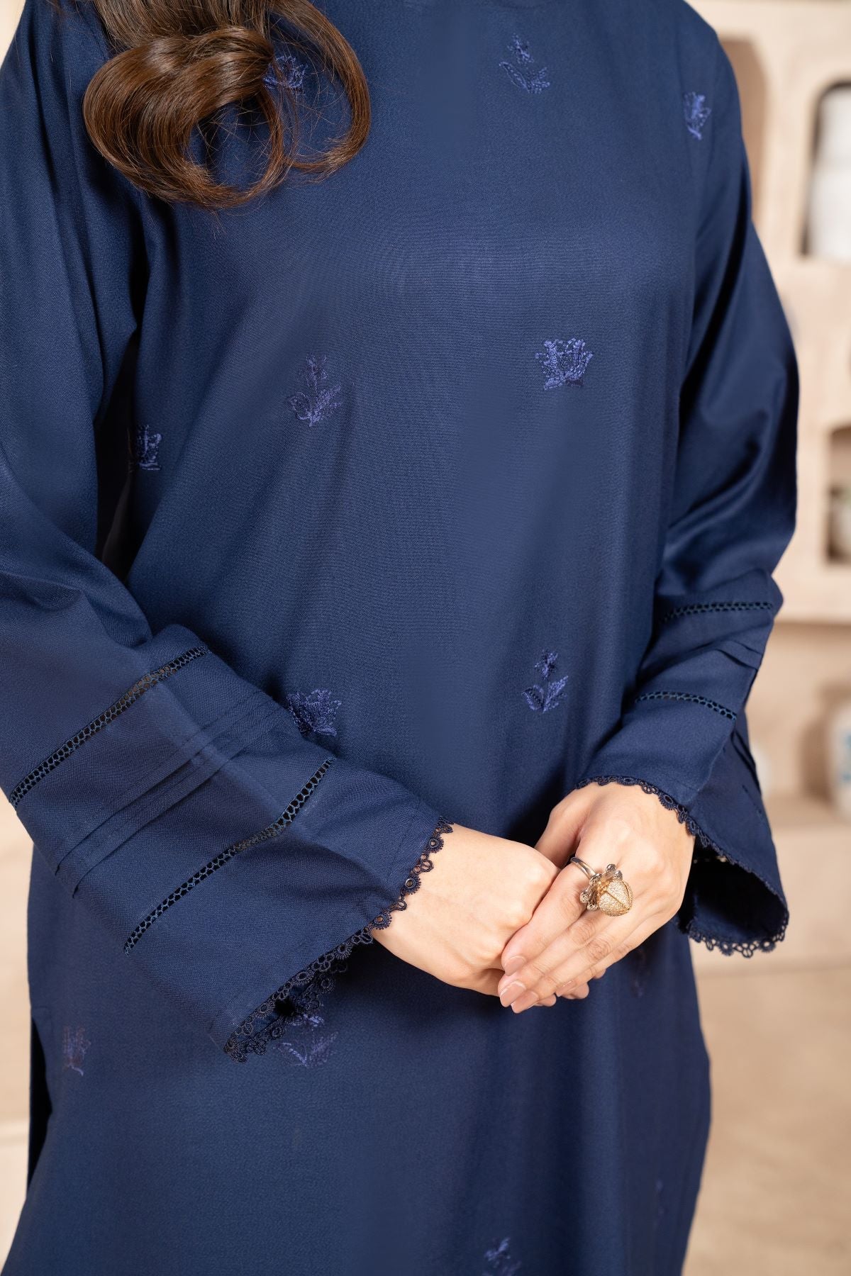 SAPPHIRE - 3PC Dhanak Embroidered Shirt With Dhanak Embroidered  Shawl & Trouser-BIC-3326