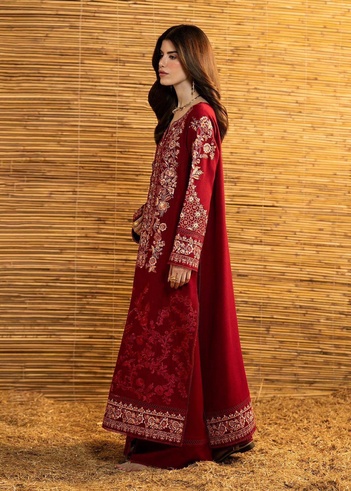 BATIK-3PC DHANAK EMBROIDERED SHIRT WITH DHANAK EMBROIDERED SHAWL AND TROUSER-BIC-5282