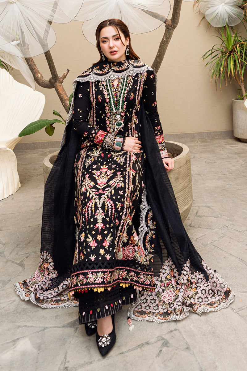 QALAMQAR-3PC DHANAK EMBROIDERED SHIRT WITH DHANAK HEAVY EMBROIDERED SHAWL-BIC-4254