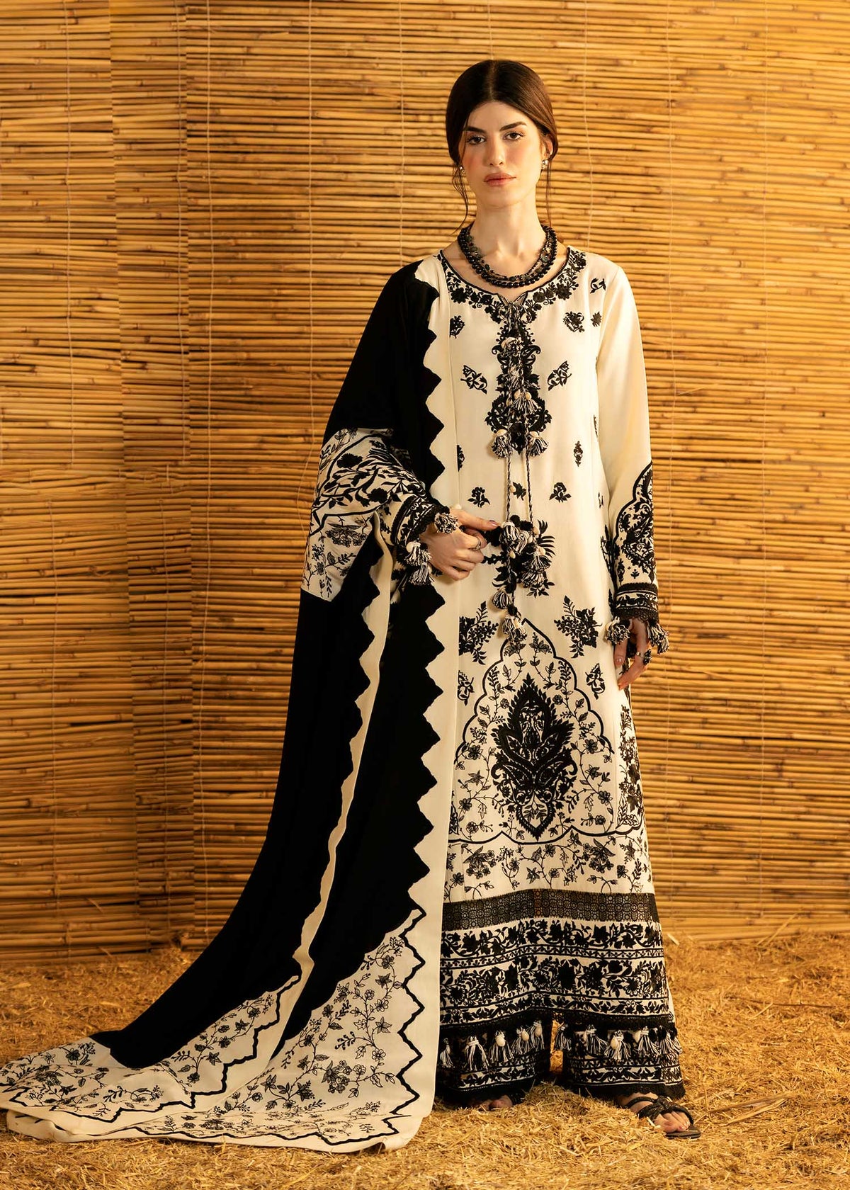BATIK-3PC DHANAK EMBROIDERED SHIRT WITH DHANAK EMBROIDERED SHAWL AND TROUSER-BIC-5278