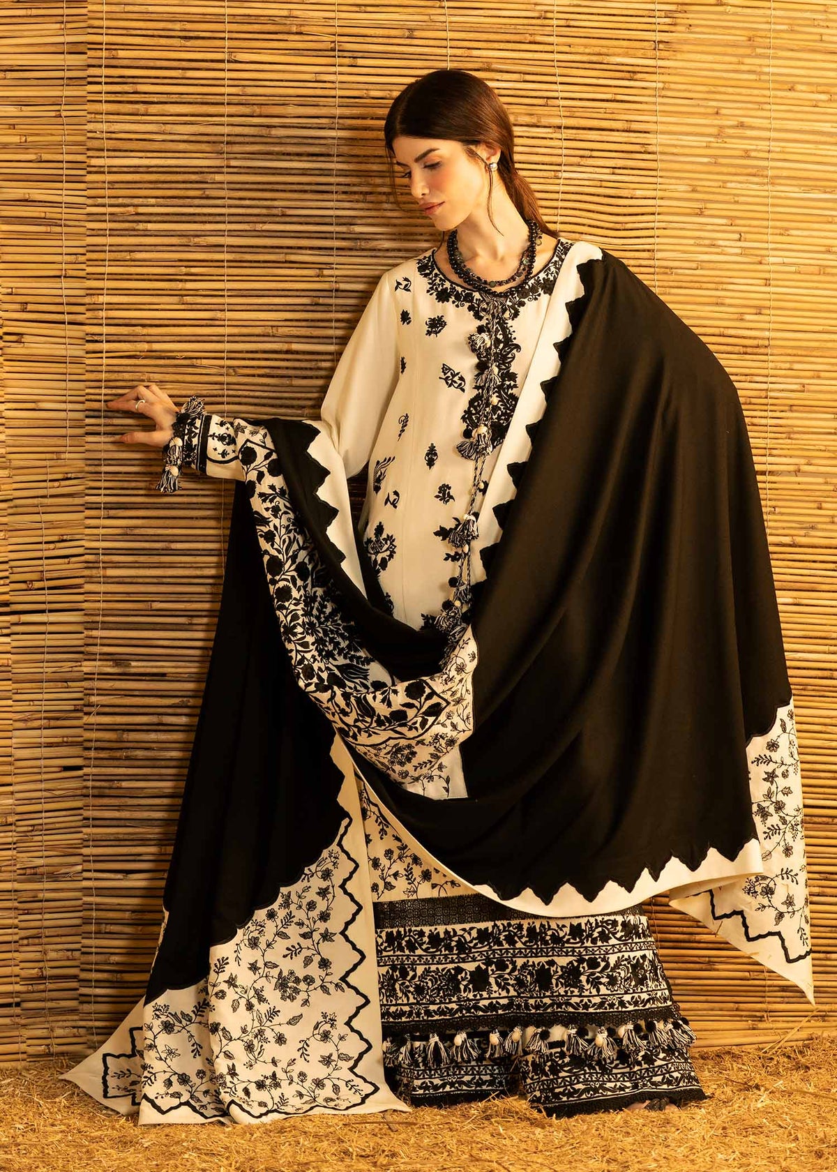 BATIK-3PC DHANAK EMBROIDERED SHIRT WITH DHANAK EMBROIDERED SHAWL AND TROUSER-BIC-5278