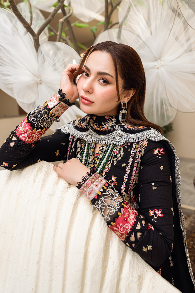 QALAMQAR- 3PC LAWN EMBROIDERED WITH MONARK HEAVY EMBROIDERED READY TO WEAR DUPATTA- BIC-