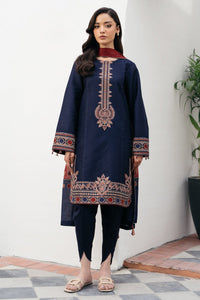 JAZMIN-3PC DHANAK EMBROIDERED SHIRT WITH COURTRAI PRINTED SHAWL AND TROUSER-BIC-4301