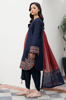 JAZMIN-3PC DHANAK EMBROIDERED SHIRT WITH COURTRAI PRINTED SHAWL AND TROUSER-BIC-4301