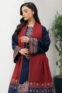 JAZMIN-3PC DHANAK EMBROIDERED SHIRT WITH COURTRAI PRINTED SHAWL AND TROUSER-BIC-4301