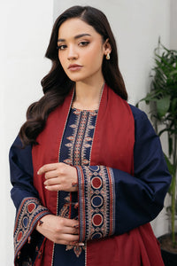 JAZMIN-3PC DHANAK EMBROIDERED SHIRT WITH COURTRAI PRINTED SHAWL AND TROUSER-BIC-4301