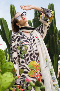 MARIA.B-3PC LAWN DIGITAL PRINTED EMB SHIRT WITH SILK PRINTED DUPATTA AND DYED TROUSER-BIC-047
