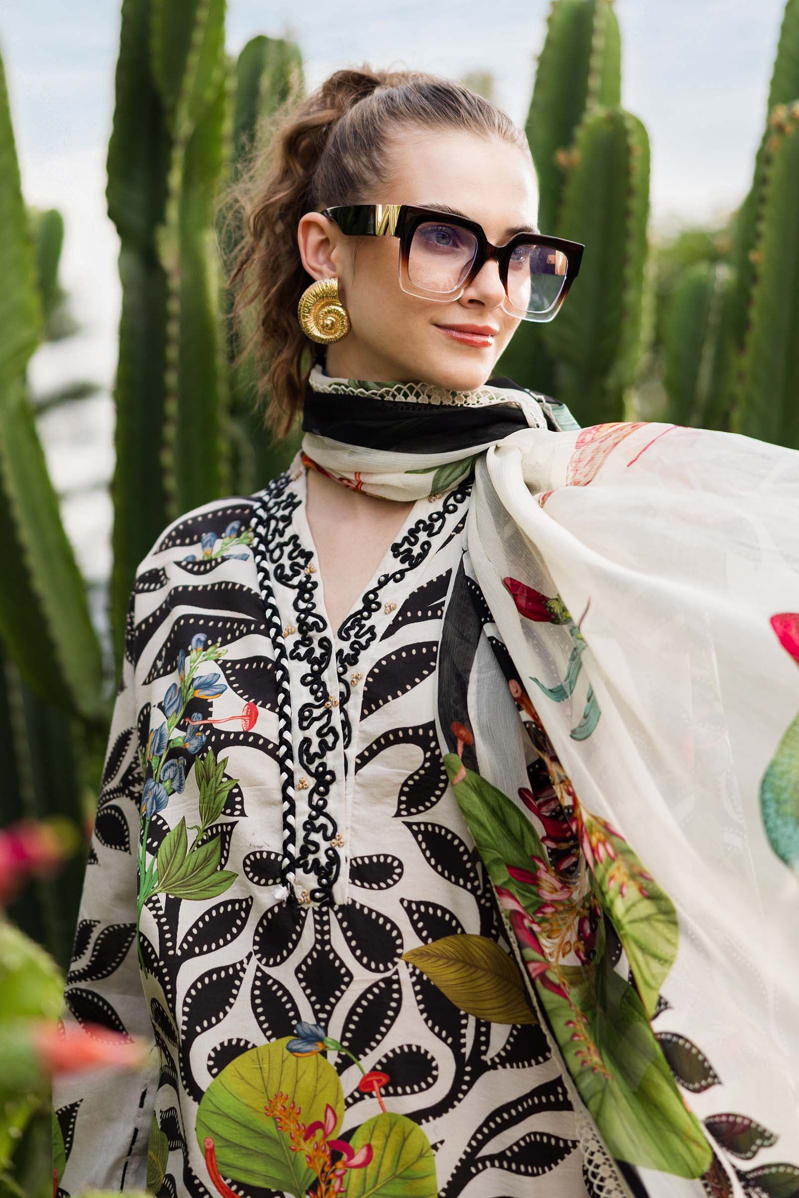MARIA.B-3PC LAWN DIGITAL PRINTED EMB SHIRT WITH SILK PRINTED DUPATTA AND DYED TROUSER-BIC-047