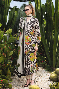MARIA.B-3PC LAWN DIGITAL PRINTED EMB SHIRT WITH SILK PRINTED DUPATTA AND DYED TROUSER-BIC-047