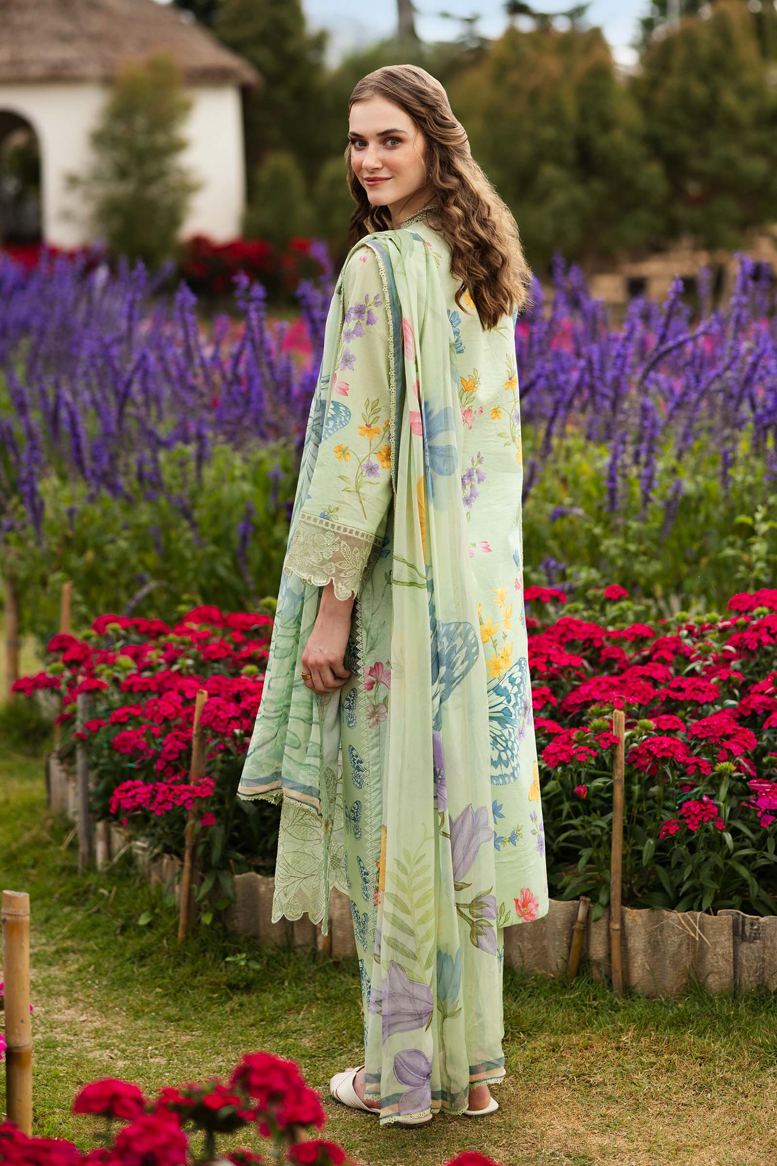 MARIA.B-3PC LAWN DIGITAL PRINTED EMB SHIRT WITH SILK PRINTED DUPATTA AND PRINTED TROUSER-BIC-013